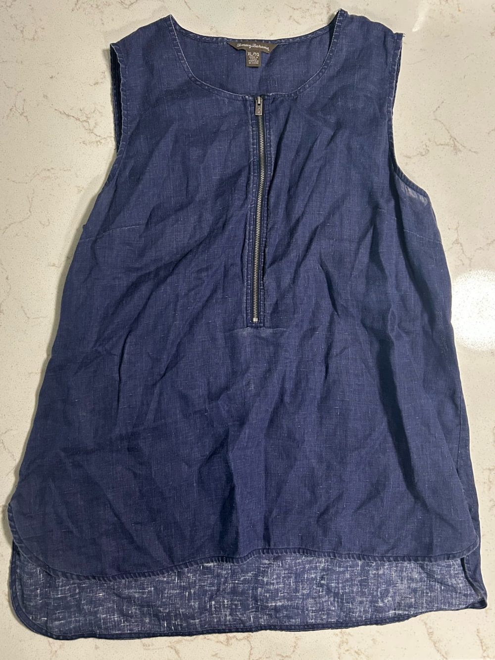 Tommy Bahama Navy Sleeveless Linen-Blend Tank with Front Zip